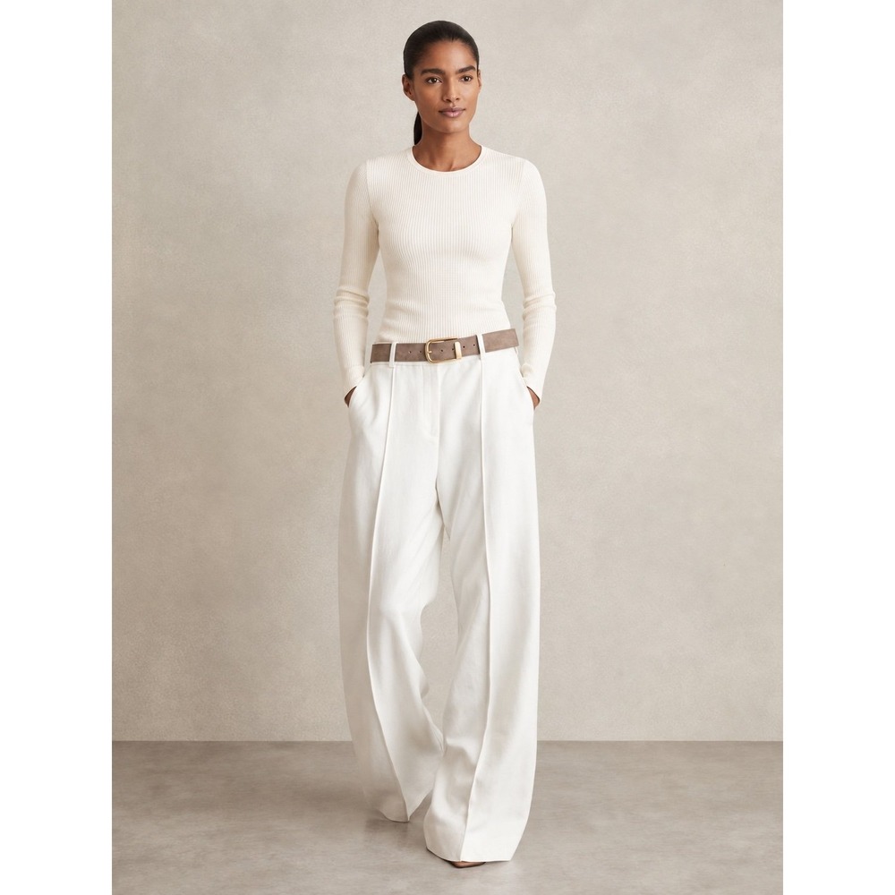 Vince Ribbed Cotton Blend Crew Neck Sweater Ivory Size S Quiet Luxury